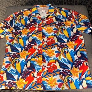 Cromoncent Hawaiian Shirt  Toucans Men Short Sleeve Cuban Collar Tropical. XL